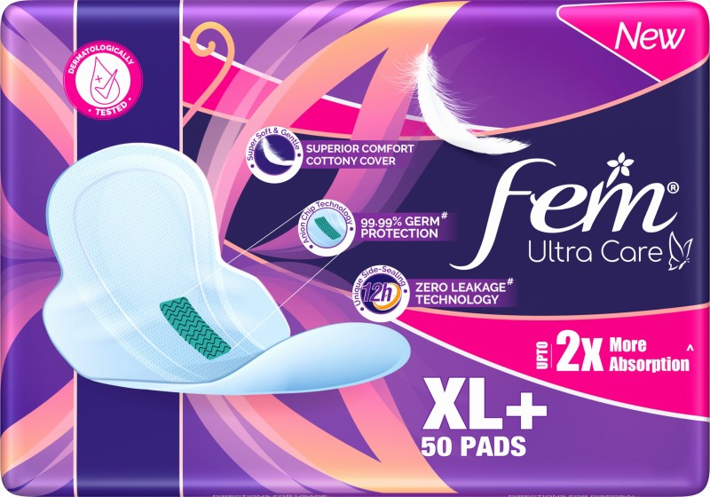 Fem Ultracare Xl Plus Sanitary Napkins | Provides Up To 2X More Absorption Sanitary Pad(Pack Of 50)