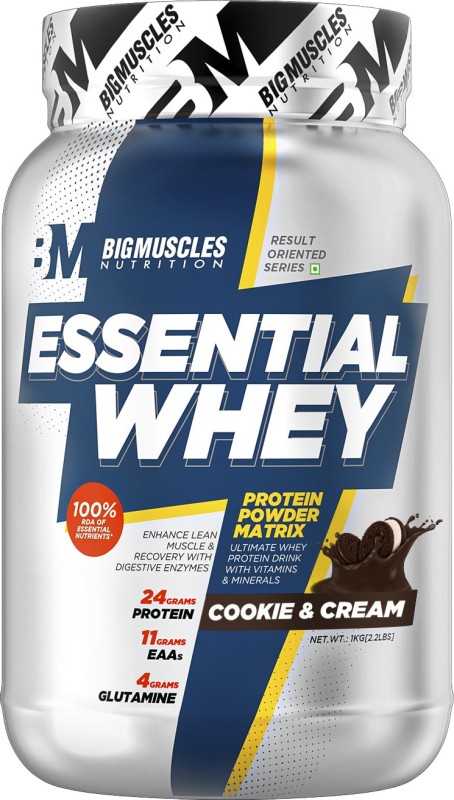 Bigmuscles Nutrition Essential | 24G Protein With Digestive Enzymes, Vitamin & Minerals Whey Protein(1 Kg, Cookie & Cream)