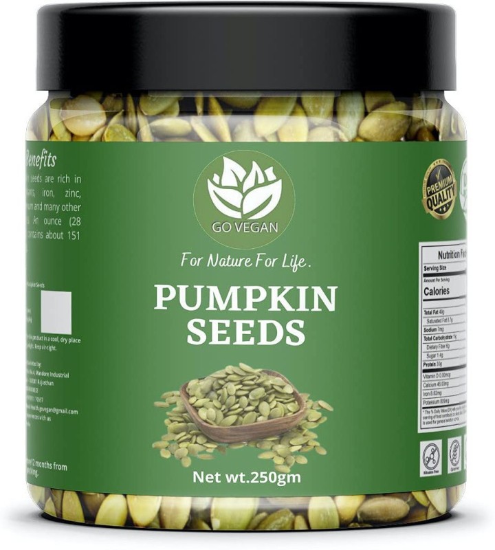 Go Vegan Raw Pumpkin Seeds – 250G | Protein And Fiber Rich Superfood For Eating 250 Gm [Jar Pack] Pumpkin Seeds(250 G)
