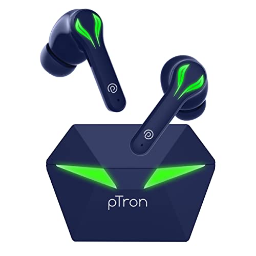 Ptron Bassbuds Jade Truly Wireless Earbuds, 40Ms Gaming Low Latency Tws, Stereo Calls, 40Hrs Playtime, Punchy Bass, In-Ear Bluetooth Headphones, Fast Type-C Charging & Ipx4 Waterproof (Blue)