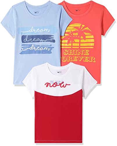 Amazon Brand – Symbol Girl’S Regular Fit T-Shirt (Ss21Smgyteepo3-607_Multi 1 7-8 Years)