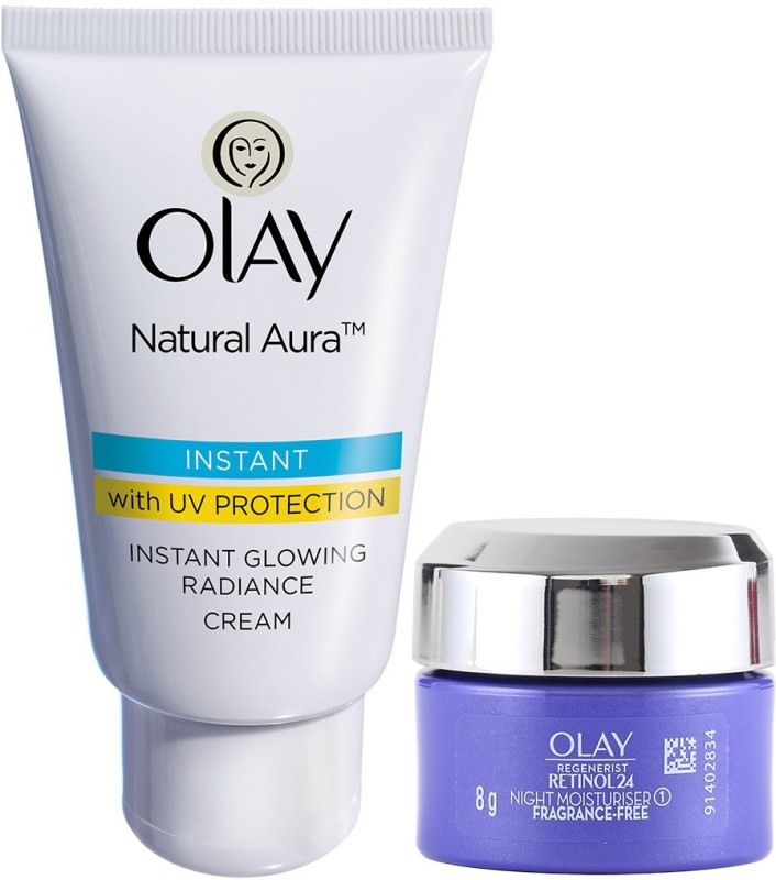 Olay Natural Aura Powered With Vitamin B3, Pro B5, E With Uv Protection (40 Gm) & Regenerist Retinol 24 Moisturiser (8 Gm)(2 Items In The Set)