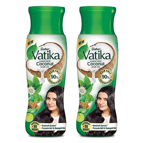 Dabur Vatika Enriched Coconut Hair Oil – 900Ml (450Ml X 2)| For Strong, Thick & Shiny Hair | Clinically Tested To Reduce 90% Hairfall In 4 Weeks | Good For Scalp Health | Enriched With 10 Herbs