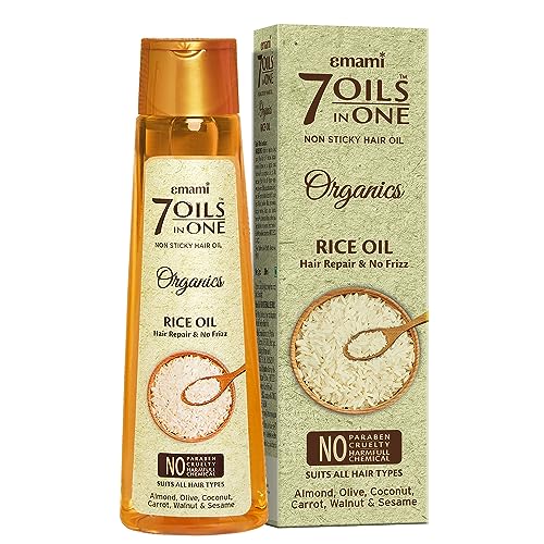 Emami 7 Oils In One Organics Rice Oil Hair Repair & No Frizz, Nourishing & Hydrating, Ultra-Light & Non-Sticky, 200Ml