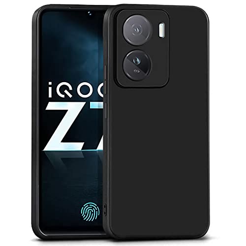 Wow Imagine Slim Ultra Soft Rubberised Back Cover For Iqoo Z7 5G | Iqoo Z7S 5G | Inner Velvet Fabric Lining | Matte Silicone Flexible Camera Protection Back Case – Black