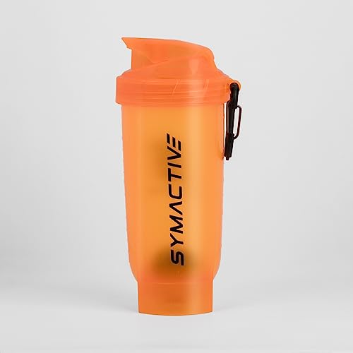 Amazon Brand – Symactive Leakproof Unbreakable Gym Protein Shaker Bottle With Rounded Bottom, Blender Ball & Hook, Bpa-Free (Color: Orange, 600 Ml)