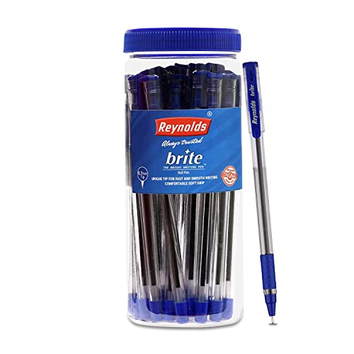 Reynolds Brite Bp 25 Ct Jar – Blue | Ball Point Pen Set With Comfortable Grip | Pens For Writing | School And Office Stationery | Pens For Students | 0.7 Mm Tip Size