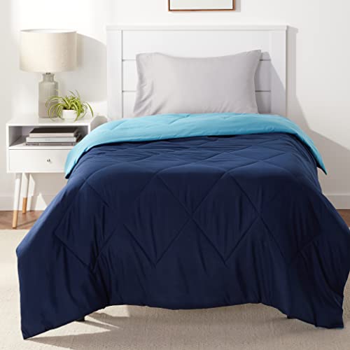 Amazon Basics Reversible Microfiber Comforter – Single/Single Large, Navy Blue, Pack Of 1