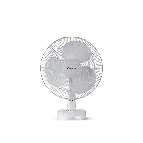 Bajaj Esteem Table Fan 400 Mm | Table Fans For Home & Office | Low Power Consumption | 100% Copper Motor | Voltage Protection | High Air Delivery | High Rpm | 3-Speed Control | 2-Yr Warranty | White