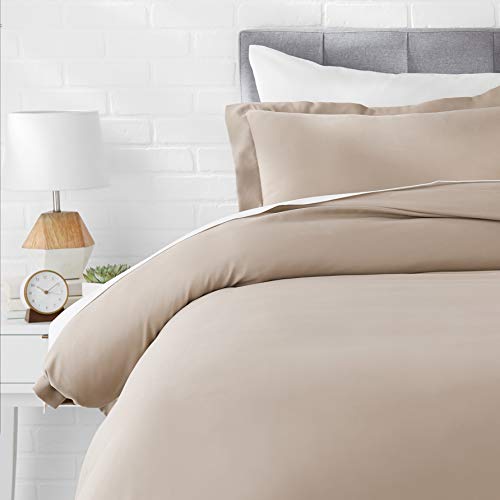 Amazon Basics Microfiber Comforter Cover Set With Pillow Cover – Single (66X90-Inch, Taupe, 2-Piece, Duvet Cover, Pillowcase)