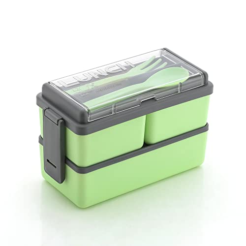 Tex-Ro 3 Compartment Lunch Box For Office Men And Lunch Box For Kids, Microwave Safe Lunch Boxes (Pack Of 1, Green&Grey, Plastic), 1400 Milliliter
