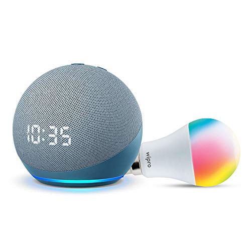 Echo Dot (4Th Gen, Blue) With Clock Combo With Wipro 9W Led Smart Color Bulb