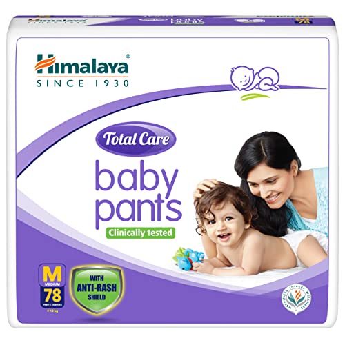 Himalaya Total Care Baby Pants Diapers, Medium (M), 78 Count, (7 – 12 Kg), With Anti-Rash Shield, Indian Aloe Vera And Yashad Bhasma, Silky Soft Inner Layer