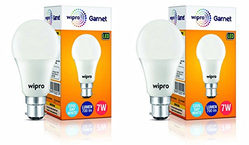 Wipro 7W Led Cool Day Light B22D Bulb, Pack Of 2 (Garnet)