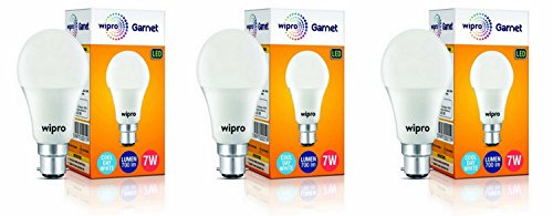 Wipro 7W B22 Led Cool Day Light Bulb, Pack Of 3, (Garnet)