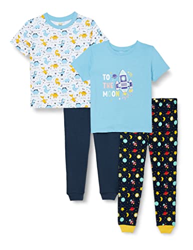 Minitatu Boys’ Cotton Cartoon T-Shirt And Pyjama Set (Peb404550_3-4 Years_Blue.White_Blue.White_3 Years-4 Years)