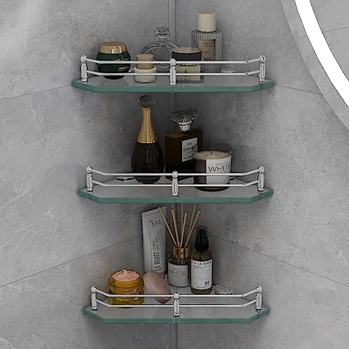 Plantex Premium Diamond Transparent Glass Corner Shelf For Bathroom/Kitchen Shelf/Bathroom Accessories (9X9 Inches) – Pack Of 3