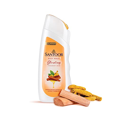 Santoor Glowing Skin Body Wash, Enriched With Sandalwood Extracts & Wild Turmeric, Soap-Free, Paraben-Free, Ph Balanced Shower Gel, 230Ml