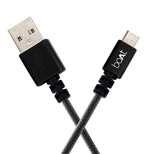 Boat Micro Usb 500 Tangle-Free, Sturdy Micro Usb Cable With 3A Fast Charging & 480Mbps Data Transmission, 10000+ Bends Lifespan & Extended 1.5M Length (Carbon Black)