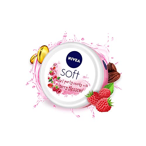 Nivea Soft Light Moisturizer 200Ml | Berry Blossom | For Face, Hand & Body, Instant Hydration | Non-Greasy Cream | With Vitamin E & Jojoba Oil | All Skin Types