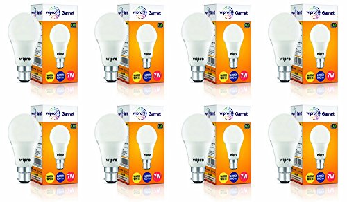 Wipro Garnet 7W Led Bulb For Home & Office |Warm White (2700K) | B22 Base|220 Degree Light Coverage |4Kv Surge Protection |400V High Voltage Protection |Energy Efficient | Pack Of 8