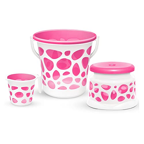 Milton Duplex Spa 3 Piece Set, Pink | 20 Litres Bucket With Mug & Stool | Bathroom Accessory Set