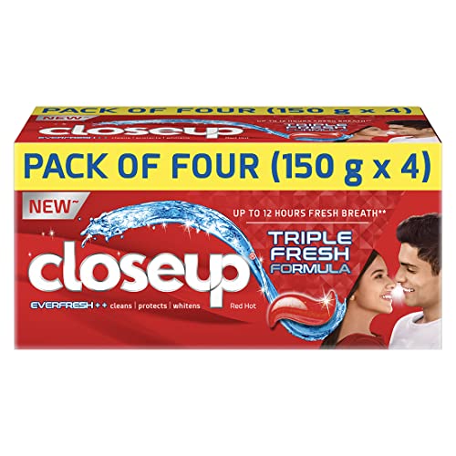 Close Up Everfresh+ Anti-Germ Toothpaste, Fresh Breath For 12 Hours, Triple Fresh Formula With Active Zinc & Purifying Gel (150G, Pack Of 4)