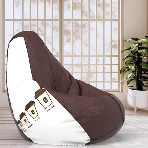 Comfybean Bag With Beans Filled Xxl- Official: Jack & Mayers Bean Bags – For Teenagers – Max User Height : 4.5-5 Ft.-Weight : 45-50 Kgs(Model: Coffee – Brown White)