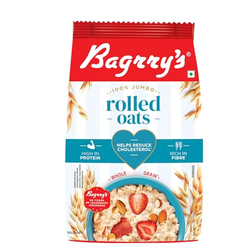 Bagrry’S 100% Jumbo Rolled Oats 1Kg Pouch | Whole Grain Rolled Oats With High Fibre, Protein | Non Gmo | Healthy Food With No Added Sugar | Diet Food For Weight Management | Premium Rolled Oats