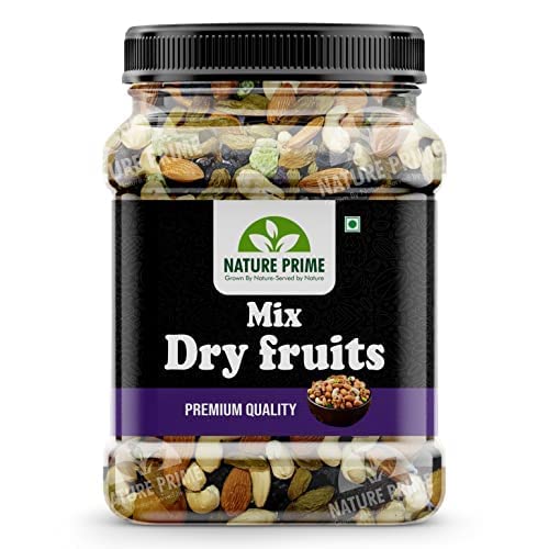 Nature Prime 100% Natural Premium Mix Dry Fruits 500Gm With Almonds | Cashew | Kishmish | Apricot | Black Raisins | Dried Kiwi | Nuts And Dry Fruits 500Gm (Jar Pack)