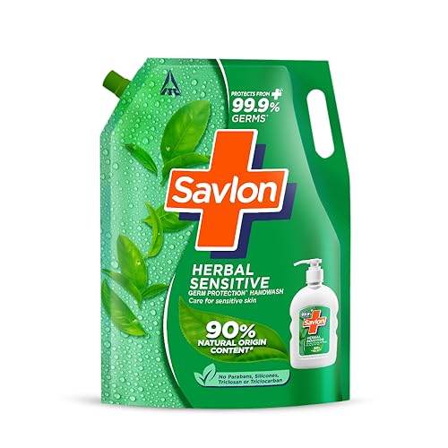 Savlon Herbal Sensitive Germ Protection Liquid Handwash 1500Ml Refill| 90% Natural Origin| For Sensitive Hands