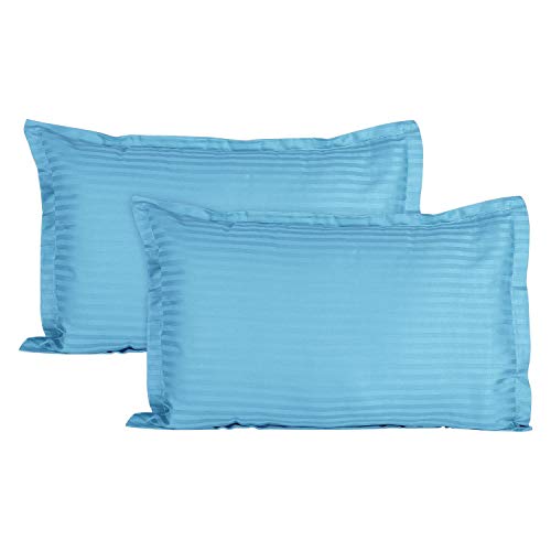 Home Elite Luxurious Sateen Striped Pillow Cover/Case Set (2 Pcs) 210 Thread Count – Sky Blue