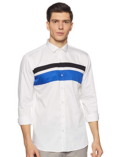 Hang & Wear Men’S Striped Slim Fit Casual Shirt (Hwscb White/Blue/Black_38