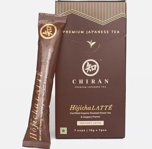Chiran Instant Hojicha Latte | 7 * 15 Gm Instant Premix Sachets|Makes 150 Ml | Roasted Green Tea, Real Milk Powder, Sugar & Jaggery | Easy To Make | Served Hot Or Cold
