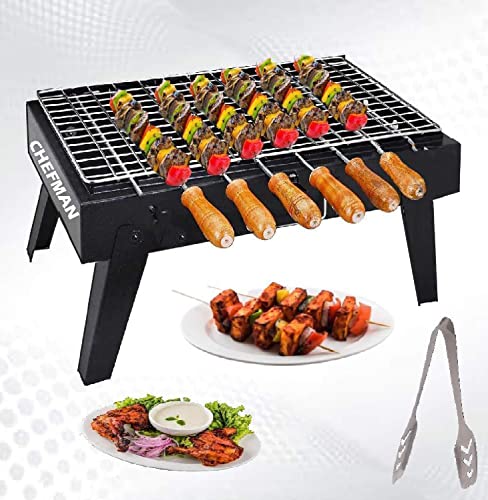 Chefman Premium Barbeque Grill With 6 Skewers Coal-Base Gardening Barbeque (Red)