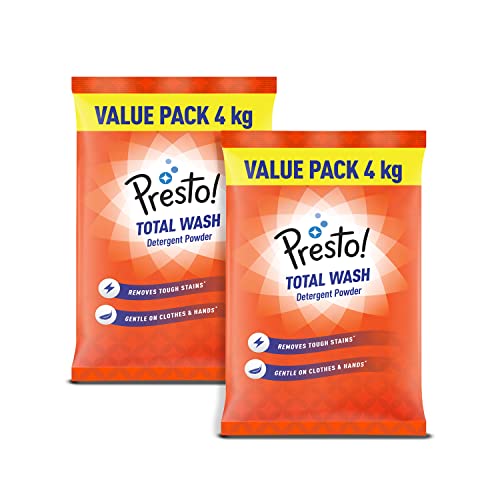 Amazon Brand – Presto! Total Wash Detergent Powder, Twin (4 Kg + 4Kg) Pack
