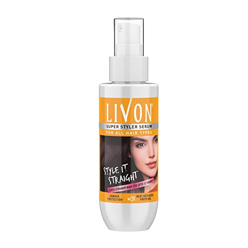Livon Super Styler Serum For Women & Men For Hair Straightening |Straighter Hair Up To 12 Hours & 5X Less Breakage | With Heat Activated Proteins | 100 Ml