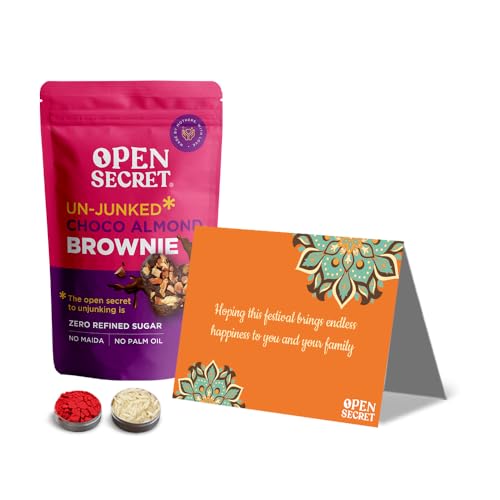 Open Secret Hamper With Chocolate Brownie, Special Card And Tika Set | 4 Item Gift Combo – Healthy Snacks Gift Set| Gift Hamper With Sweet Treats | Healthy Snacks