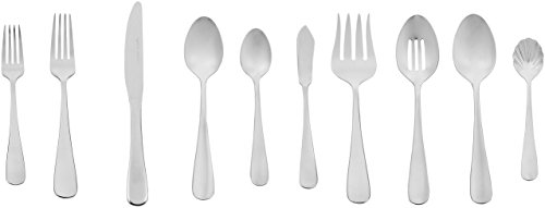 Amazon Basics Cutlery 65-Piece Stainless Steel Flatware Silverware Set With Round Edge, Service For 12
