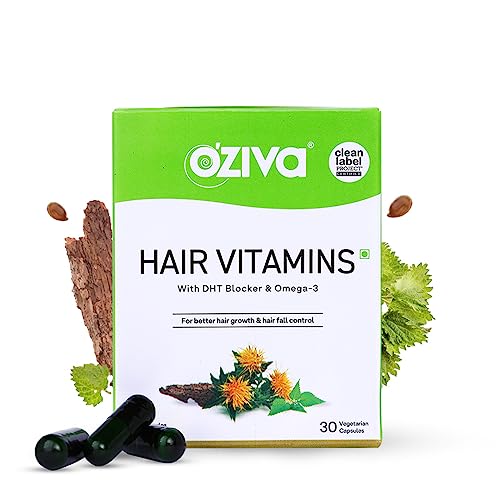 Oziva Hair Vitamins Capsules For Hair Fall Control & Hair Growth (With Omega 3, Biotin, Vitamin A & Natural Dht Blocker) Hair Supplements For Men & Women, 30 Capsules