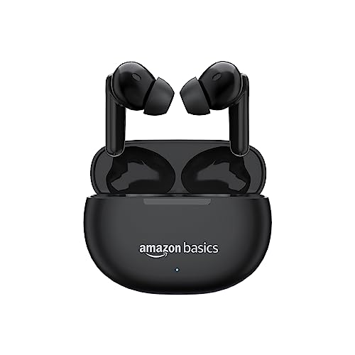 Amazon Basics True Wireless In-Ear Earbuds With Mic, Touch Control, Ipx5 Water-Resistance, Bluetooth 5.3, Up To 55 Hours Play Time, Voice Assistance And Fast Charging (Black)