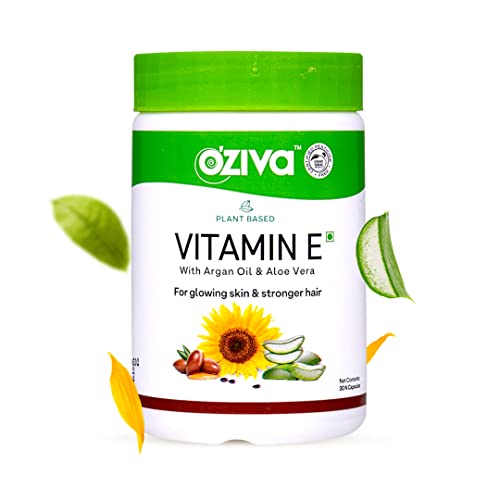 Oziva Plant Based Natural Vitamin E Capsules For Face & Hair With Sunflower Oil, Aloe Vera Oil & Argan Oil, Vegan & Natural Vitamin E For Glowing Skin & Stronger Hair (Vitamin E, Pack Of 1, 30 Capsules)