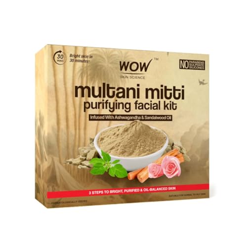 Wow Skin Science Multani Mitti Kit With Rose Water|All Skin Types|Cleanses, Detox And Brightens | Controls Excess Oil & Shrink Pores|Pack Of 3|For Women & Men|Paraben Free|Net Vol 250Ml