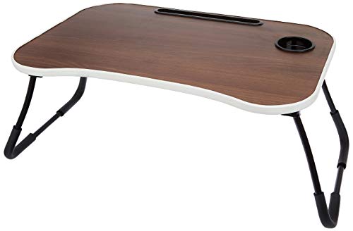 Amazon Brand – Solimo Engineered Wood Wanderer Multi-Purpose Laptop Table With Cup Holder (Brown Finish)