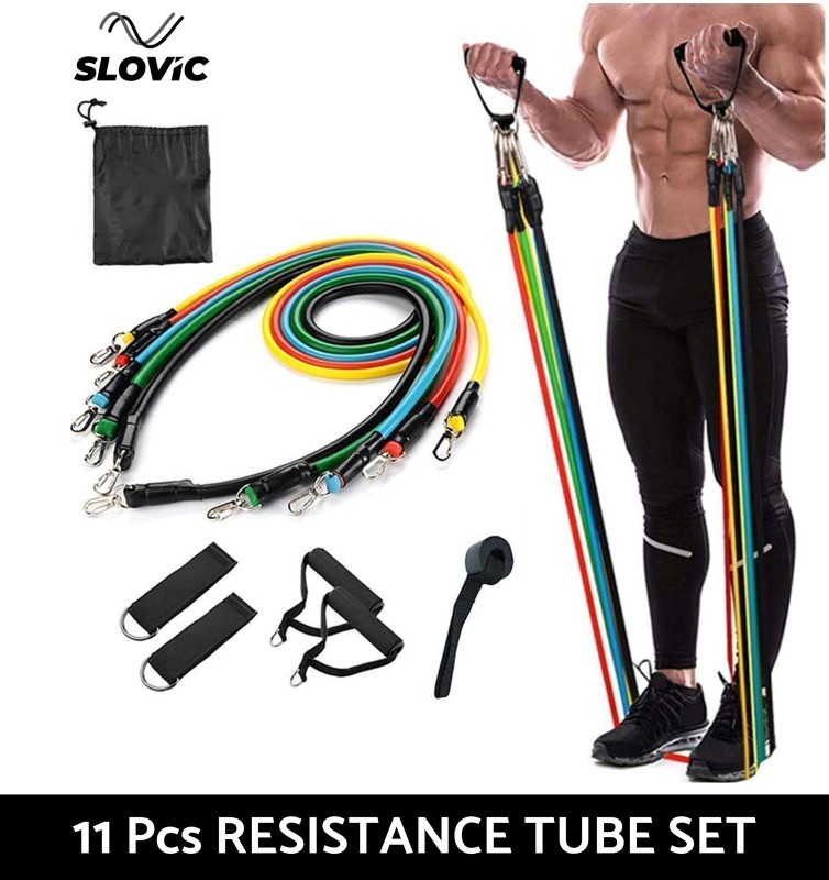 Slovic 11 Pc Resistance Tube/Band With Foam Handles, Door Anchor For Men And Women Resistance Tube(Multicolor)