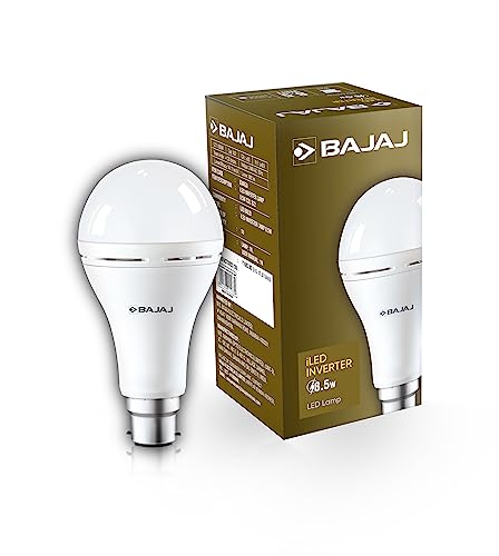 Bajaj Ledz 8.5W Rechargeable Emergency Inverter Led Bulb, Cool Day Light, White, Upto 4 Hours Battery
