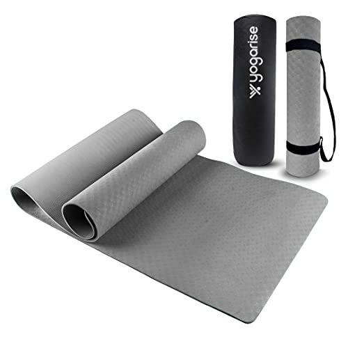 Yogarise Yoga Mat For Men And Women, Premium Exercise Mat For Home Workout, Anti Slip Yoga Mat Workout, Gym Mat For Workout At Home With Bag And Strap (Grey, 4Mm)