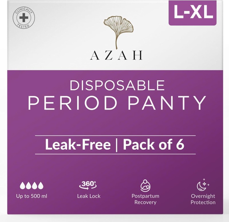 Azah Disposable Period Panties | Box Of 6 | Overnight Protection | 500Ml Absorption Sanitary Pad(Pack Of 6)