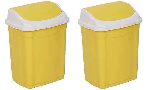 Aristo Small Plastic Swing Dustbin,9 Ltr (Yellow/Yellow) Pack Of 2