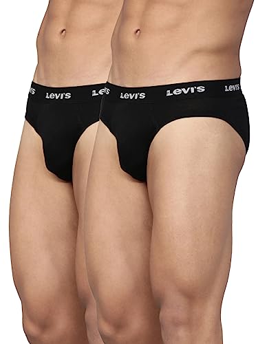 Levi’S Men’S Cotton Style #009 Neo Regular Fit Solid Brief (Pack Of 2) (#009-Brief-Blk/Blk-P2_Black_L)